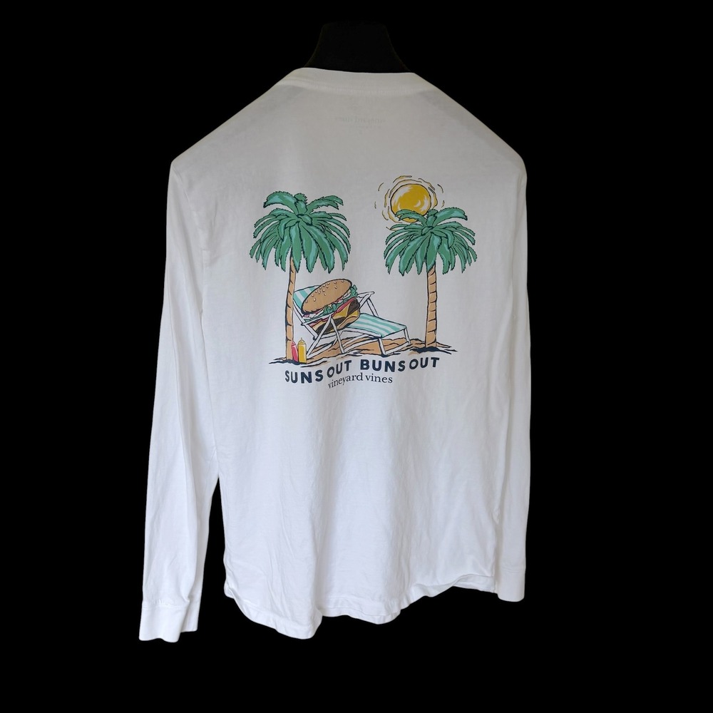 Vineyard Vines Small White Suns Out Buns Out Long Sleeve Pocket T-Shirt